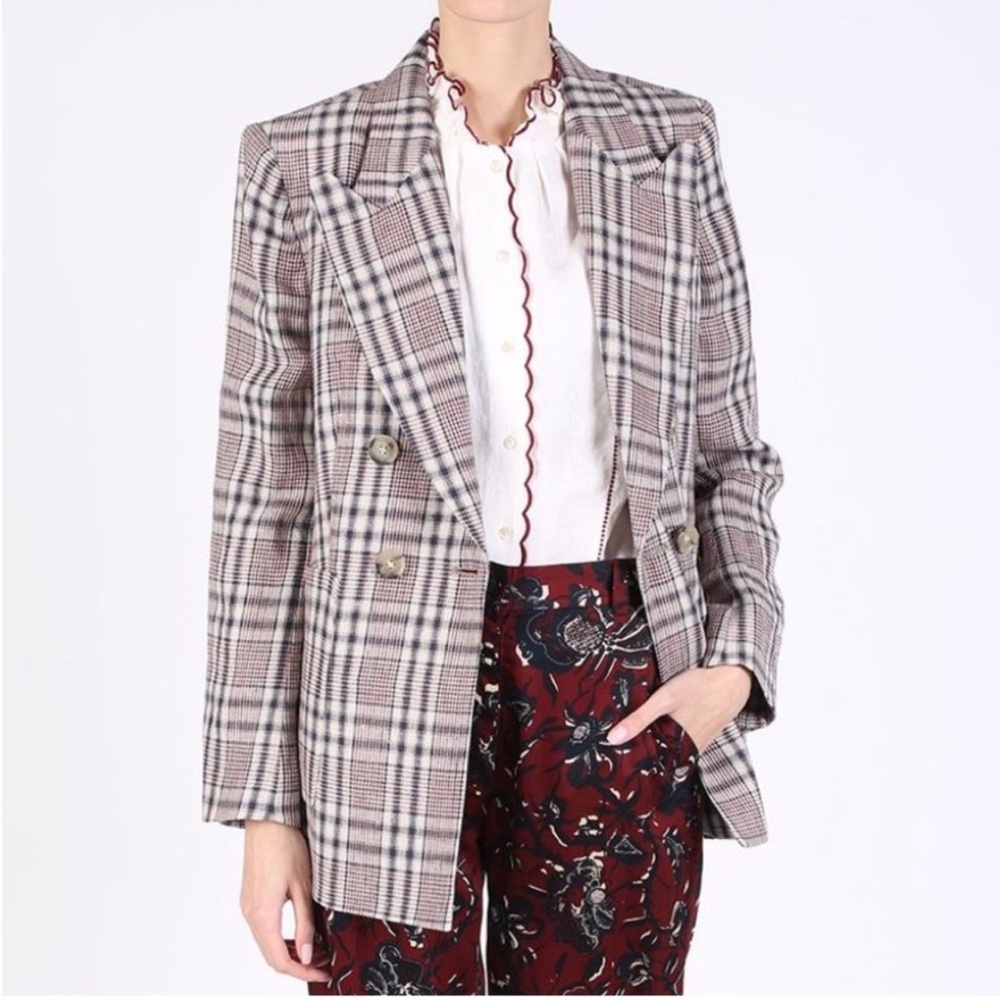 Isabel Marant Etoile Janey Checked Plaid Linen Bl… - image 2